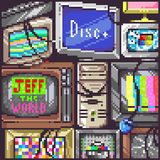 Pixel art, stack of computers and monitors. Text reads "Disc+" and "jefftheworld".