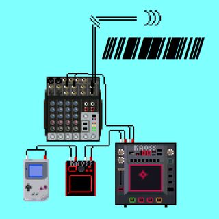 Pixel art, Game Boy connected to audio equipment.